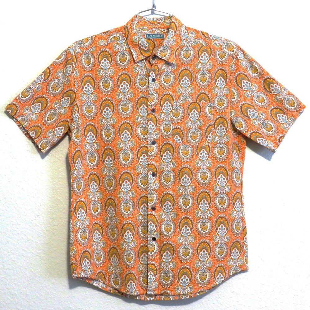 Cubavera Men's Medium Button-Down Shirt – Floral Paisley Print